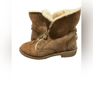 UGG Boots Womens 7 Quincy Shearling Brown Lace Up Ankle Top Round Toe Read Desc.